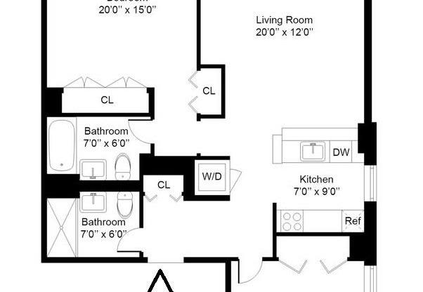 1 bed, 2 baths, $7,850, Unit 3T