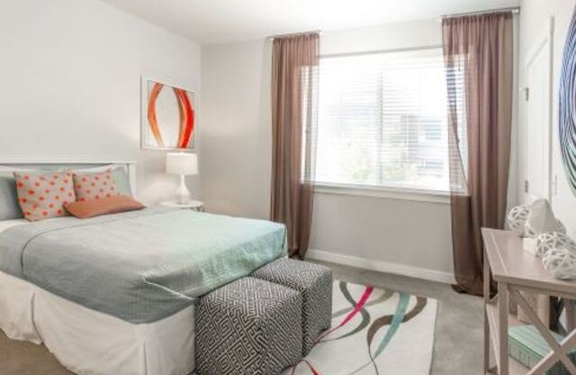 Comfortable Bedroom With Large Window at San Tropez Apartments & Townhomes, Utah, 84095