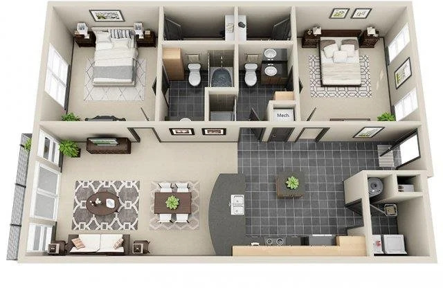 2 beds, 2 baths, 1,275 sqft, $2,309