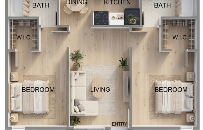 2 beds, 2 baths, 1,006 sqft, $995, Unit 100