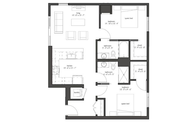 2 beds, 2 baths, 968 sqft, $1,922, Unit 521