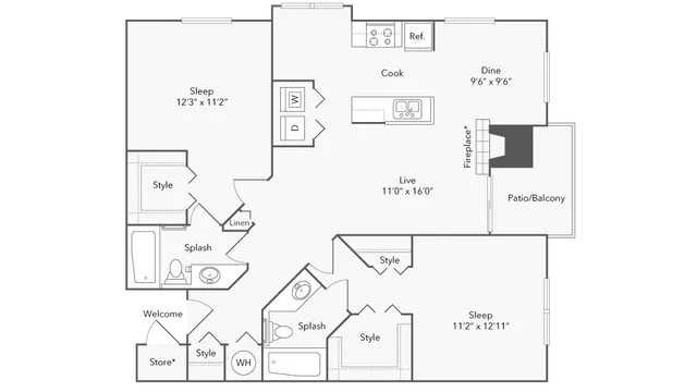 2 beds, 2 baths, 1,078 sqft, $2,084