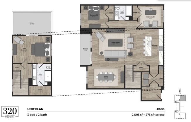 3 beds, 2 baths, 1,525 sqft, $3,900, Unit 606