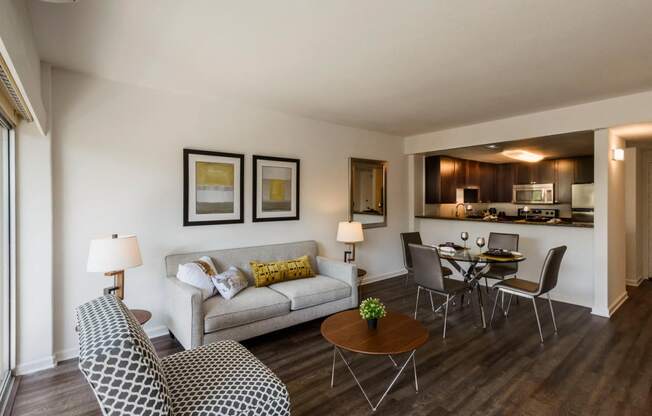 Apartments for Rent in Palo Alto CA - Open Space Living Room with Stylish Interiors and Hardwood Floors