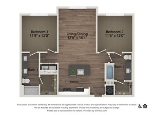 2 beds, 2 baths, 1,026 sqft, $1,899