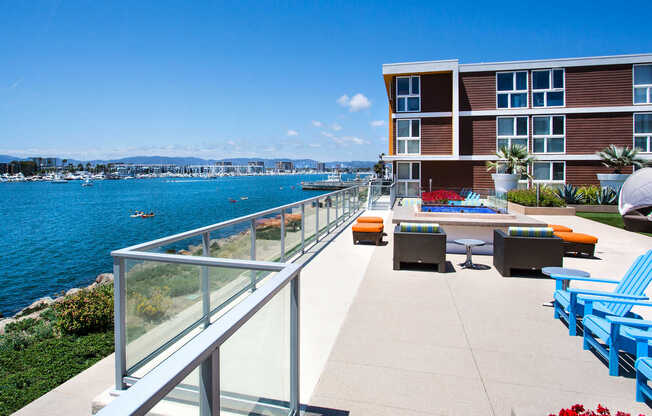Patio  with Marina and Pacific Ocean Views