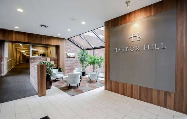 Harbor Hill Apartments lobby and coffee bar