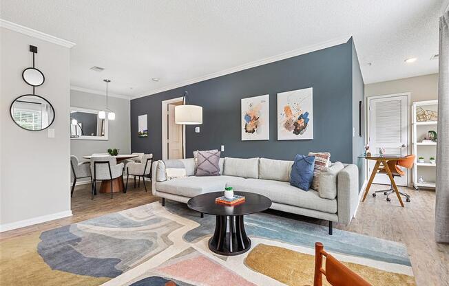 model home living and dining area