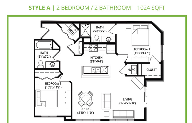 2 beds, 2 baths, 1,024 sqft, $2,225, Unit 402