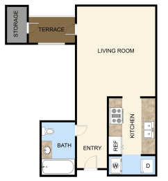 Studio, 1 bath, 522 sqft, $966