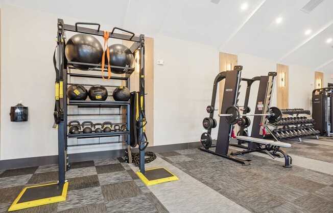 the preserve at ballantyne commons fitness room with weights and cardio equipment