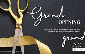 a pair of scissors and a gold ribbon with the words grand opening