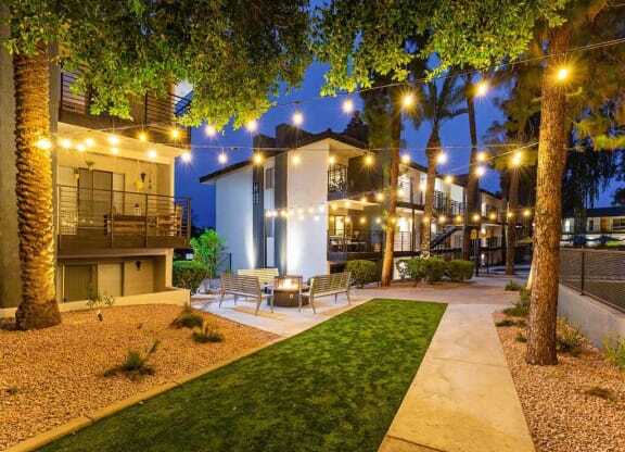 Lush Green Outdoors With Fireplace at The Vicinity, Phoenix, AZ