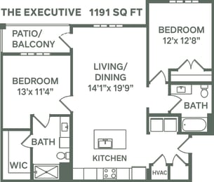 2 beds, 2 baths, 1,191 sqft, $1,845