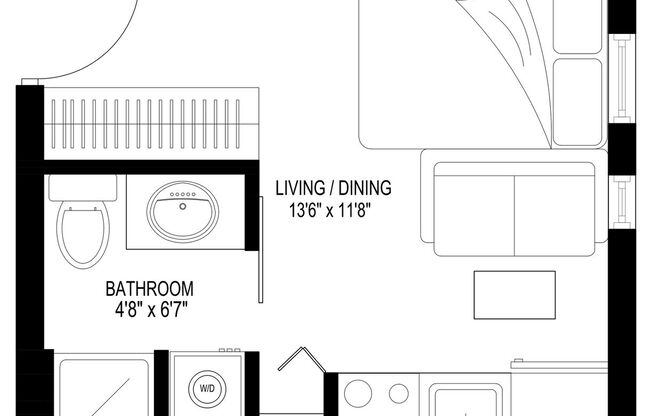 Studio, 1 bath, 261 sqft, $1,395, Unit 406
