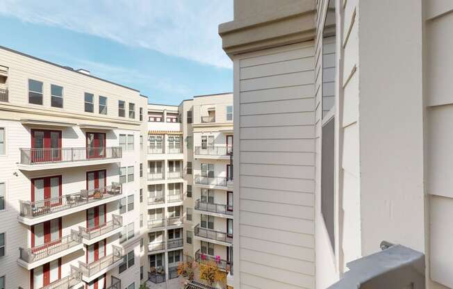 View of apartment building from resident patio