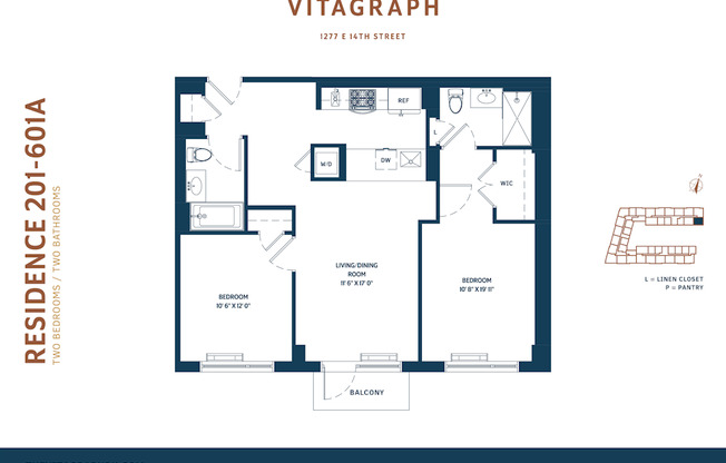 2 beds, 2 baths, 959 sqft, $3,885, Unit 601A