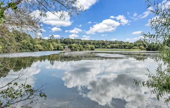 the reflection of the clouds in the water on a lake