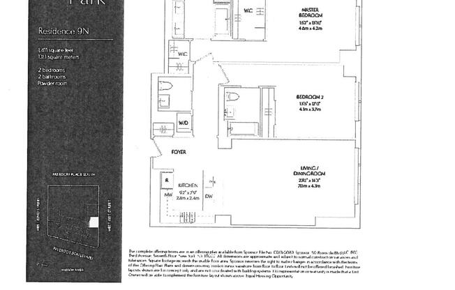 2 beds, 2.5 baths, 1,411 sqft, $9,950, Unit 9N