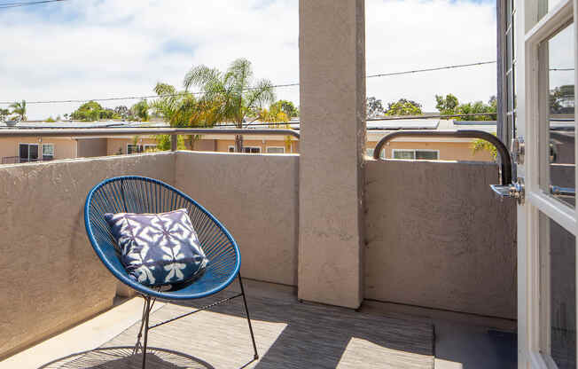 Balcony with seating at Driftwood, San Diego, CA