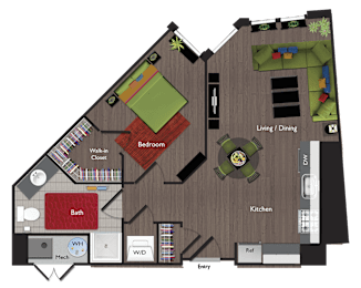 1 bed, 1 bath, 647 sqft, $2,978