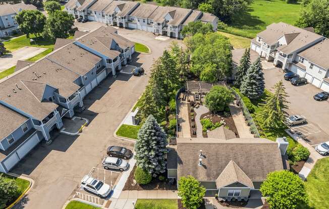 a birdseye view of a row of houses