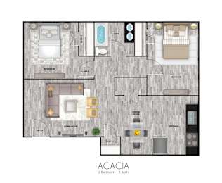 2 beds, 1 bath, 1,008 sqft, $1,358