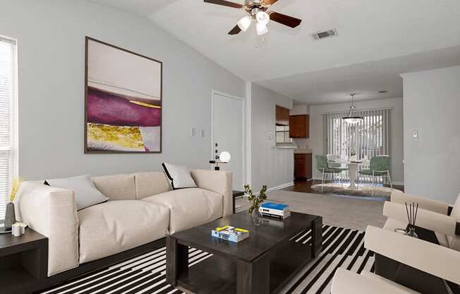 apartment living room with ceiling fan