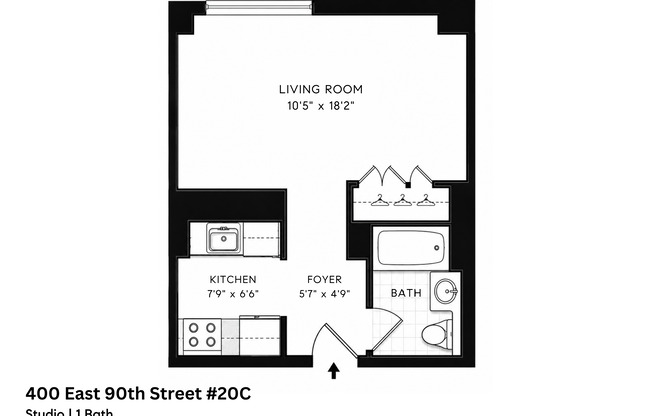 Studio, 1 bath, $3,400, Unit 20C