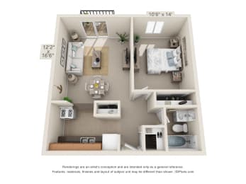 1 bed, 1 bath, 543 sqft, $1,020
