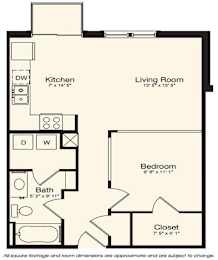 1 bed, 1 bath, 637 sqft, $1,594