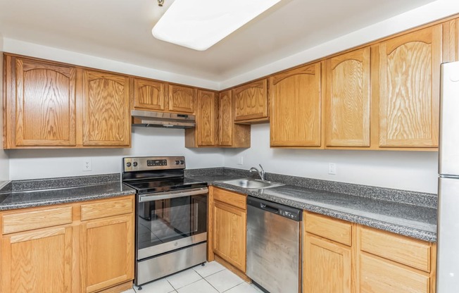 Kitchen Layout, Living Room and Dining Room Layout With Window And Tables And Chairs, Highland Plaza Apartments, Pittsburgh, PA.