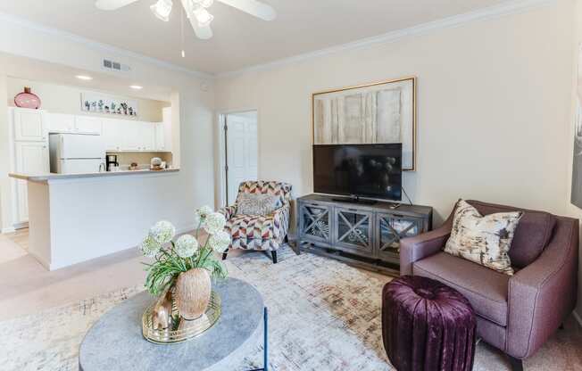 a living room with a couch and a table