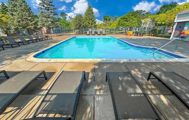 Sparkling pool at Park Lane Apartments in Southfield