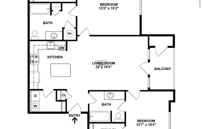 2 beds, 2 baths, 1,105 sqft, $1,634