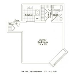 Studio, 1 bath, 605 sqft, $1,725