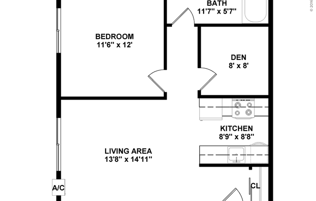 1 bed, 1 bath, 615 sqft, $1,462