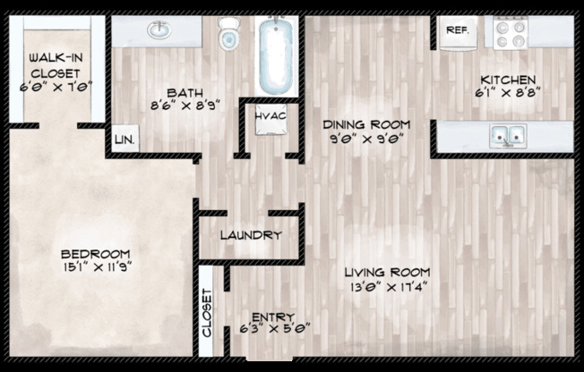 1 bed, 1 bath, 811 sqft, $915