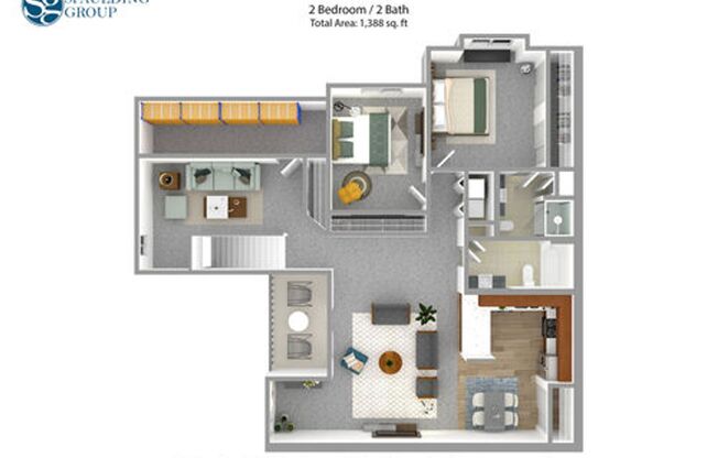 2 beds, 2 baths, 1,388 sqft, $2,195, Unit 405