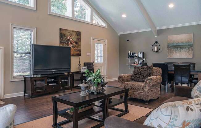 a living room with a couch and a television