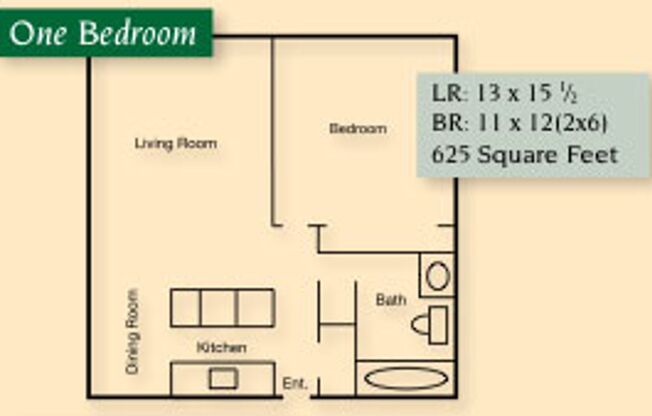 1 bed, 1 bath, 625 sqft, $825