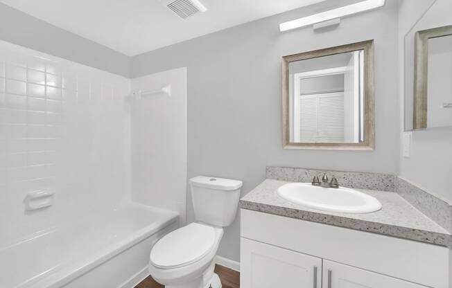 Newly renovated apartment bathroom at Southern Oaks Residences