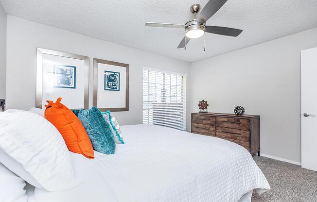 a bedroom with a bed in a room