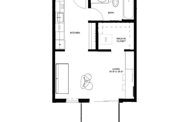 Studio, 1 bath, 427 sqft, $1,275, Unit 210