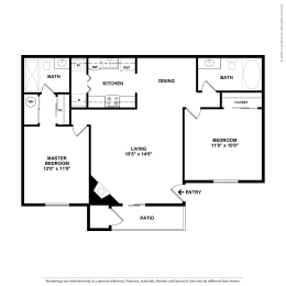 2 beds, 2 baths, 880 sqft, $2,243