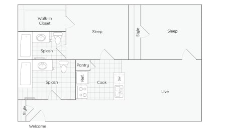 2 beds, 2 baths, 820 sqft, $2,221