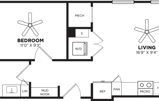 Studio, 1 bath, 622 sqft, $1,200, Unit 109