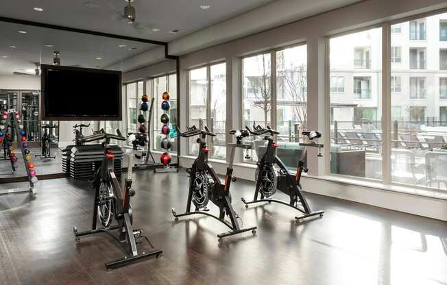 the gym in the lobby of the building