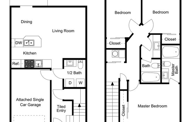 3 Bed, 2.5 Bath Townhome Floorplan