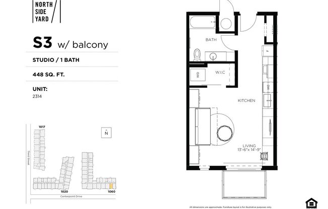 Studio, 1 bath, 448 sqft, $1,200